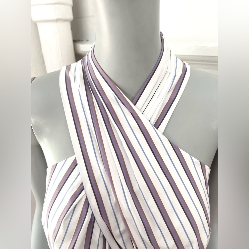 Veronica Beard Lavender and White Striped High-Low Halter Dress - Picture 7 of 16